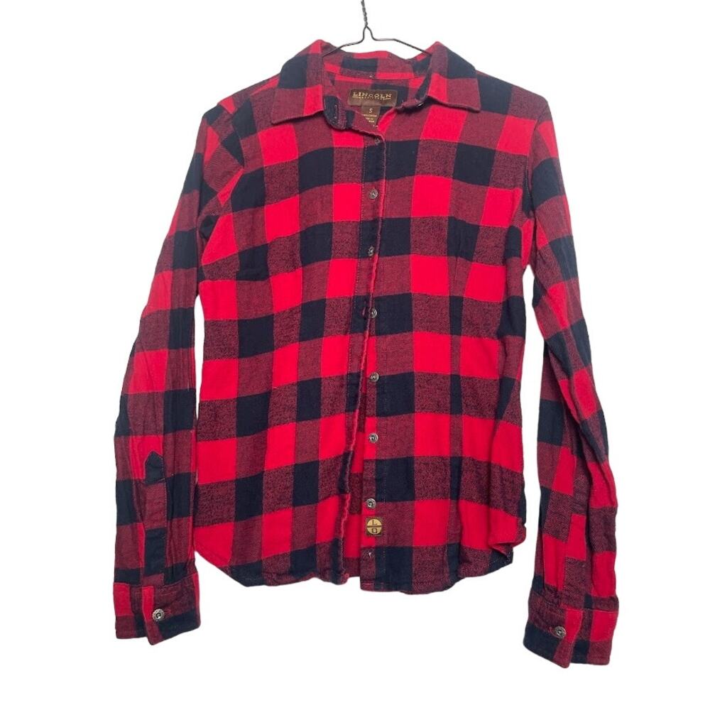 Red Flannel Shirt‎ Womens Size Small Long Sleeve Black Plaid Button Up Top